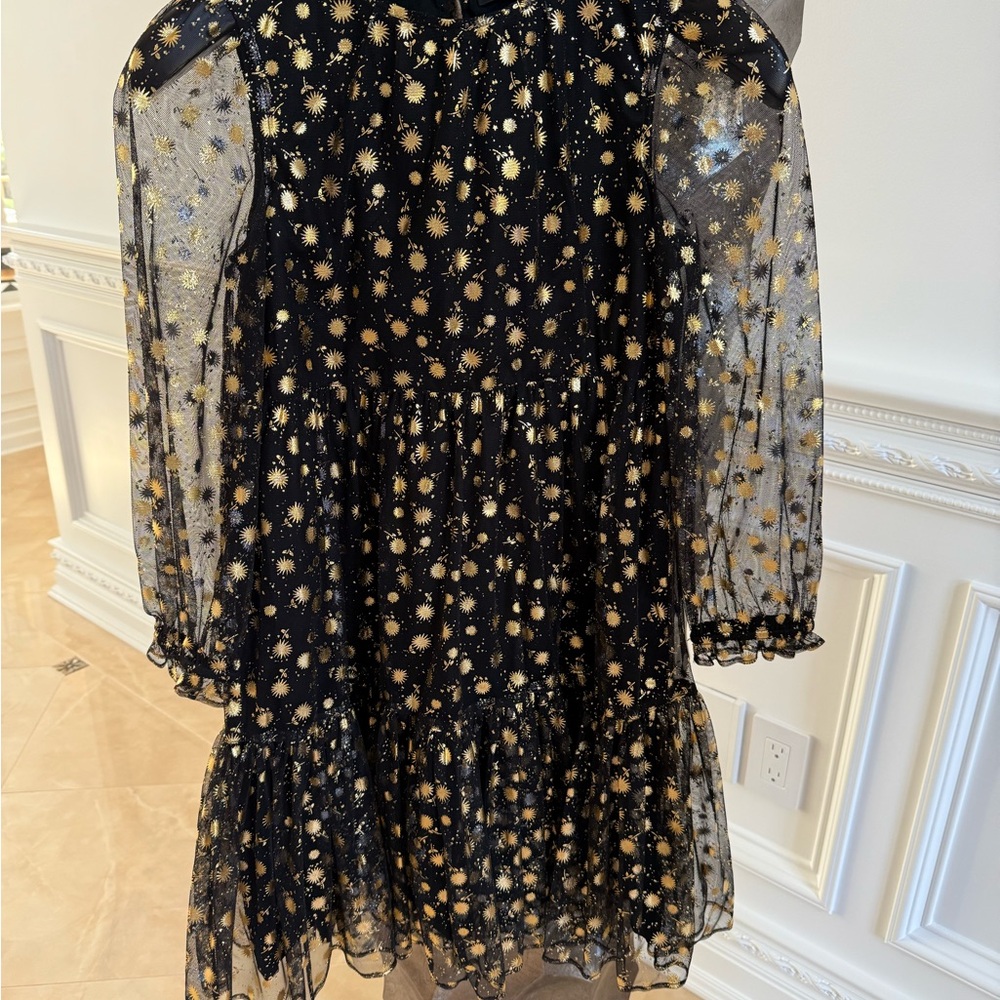 J. Crew Black Dress with Gold Starburst Design
